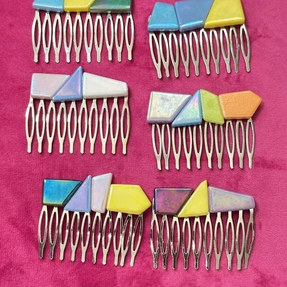 Handmade Hair Comb Lot of 6 Multicolored Hair Accessories handmade ceramic 4134 - Picture 1 of 9